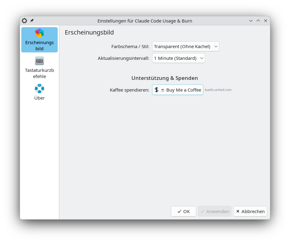 KDEClaudeStat Widget Einstellungen in Plasma 6
