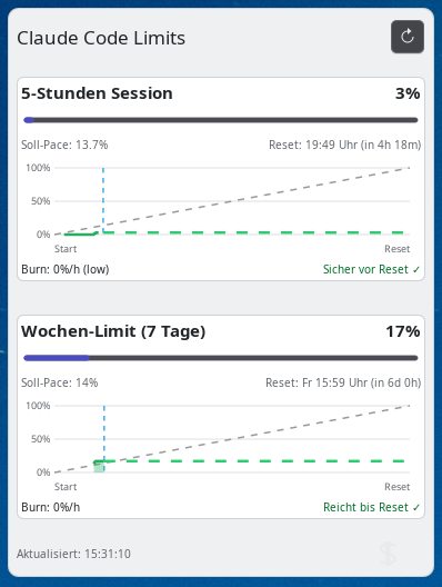 KDEClaudeStat Widget im Breeze Light Theme